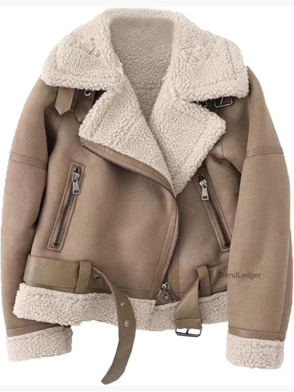 Faux Shearling Moto Jacket Thick Lined Winter Parka Coat